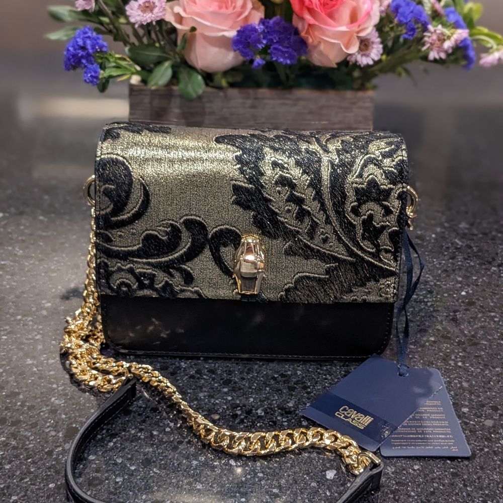 Roberto Cavalli Paisley Soft Calf Hair Shoulder / Crossbody Bag + Dust Bag Nwt - Picture 1 of 14